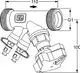 Regelventil mit Außengewinde von IMI Hydronic Engineering. Das Produkt zeigt eine zentrale Verbindung mit zwei seitlichen Anschlüssen, skizziert in technischer Zeichnung.